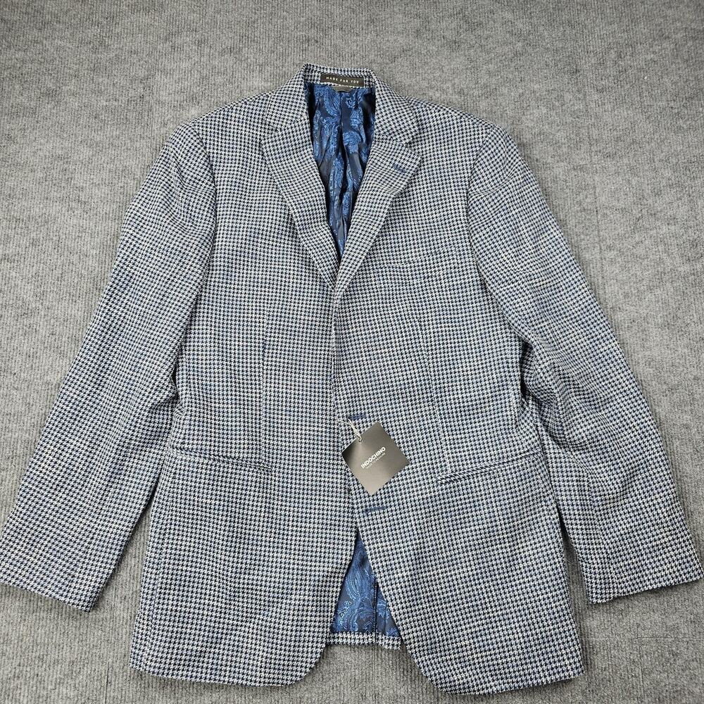 Indochino Blazer Mens 36 Houndstooth Guabello Libera Wool Linen Preppy Blue Suit